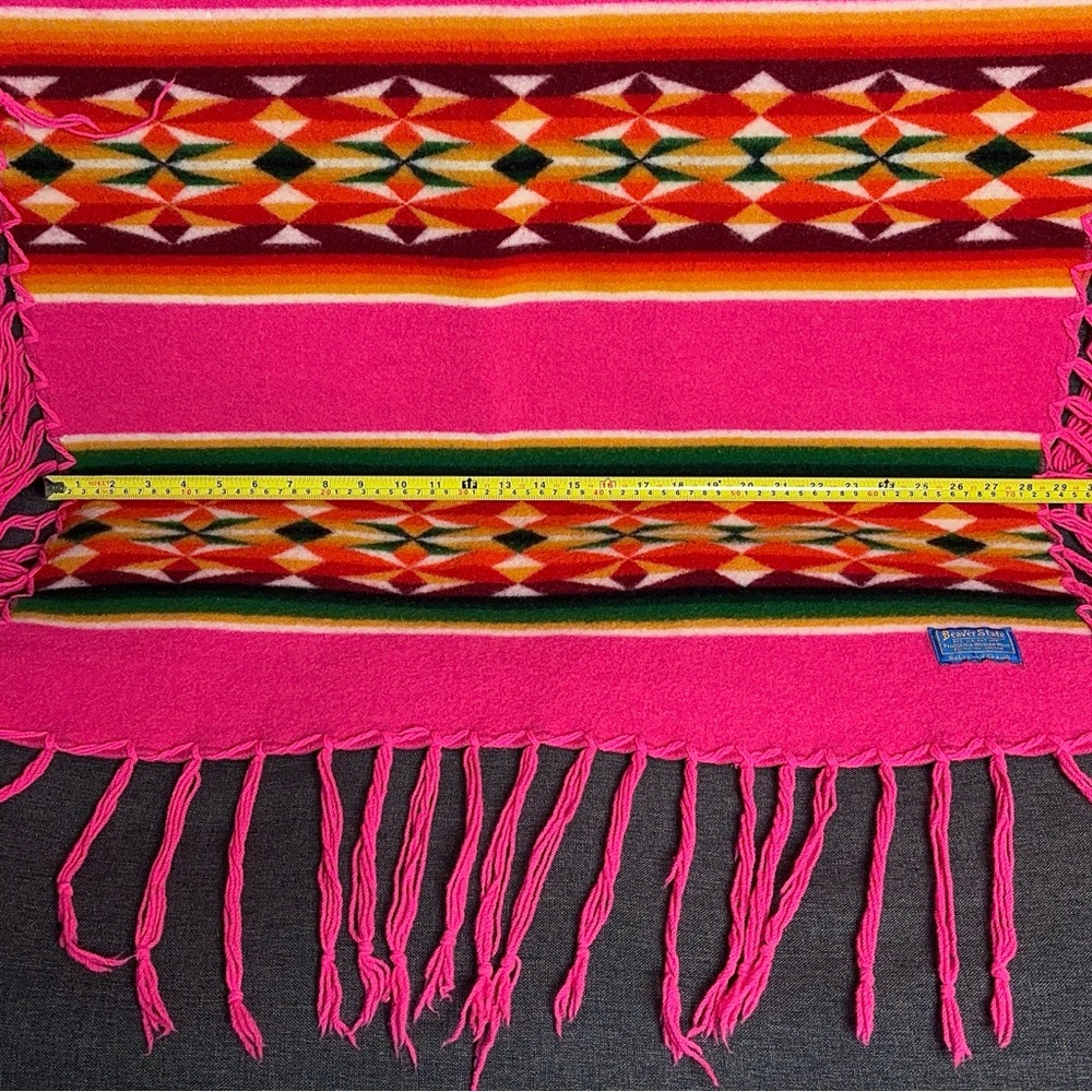 Vintage Pendleton Beaver State Striped Shawl Fringe Pink Throw USA - Picture 8 of 14